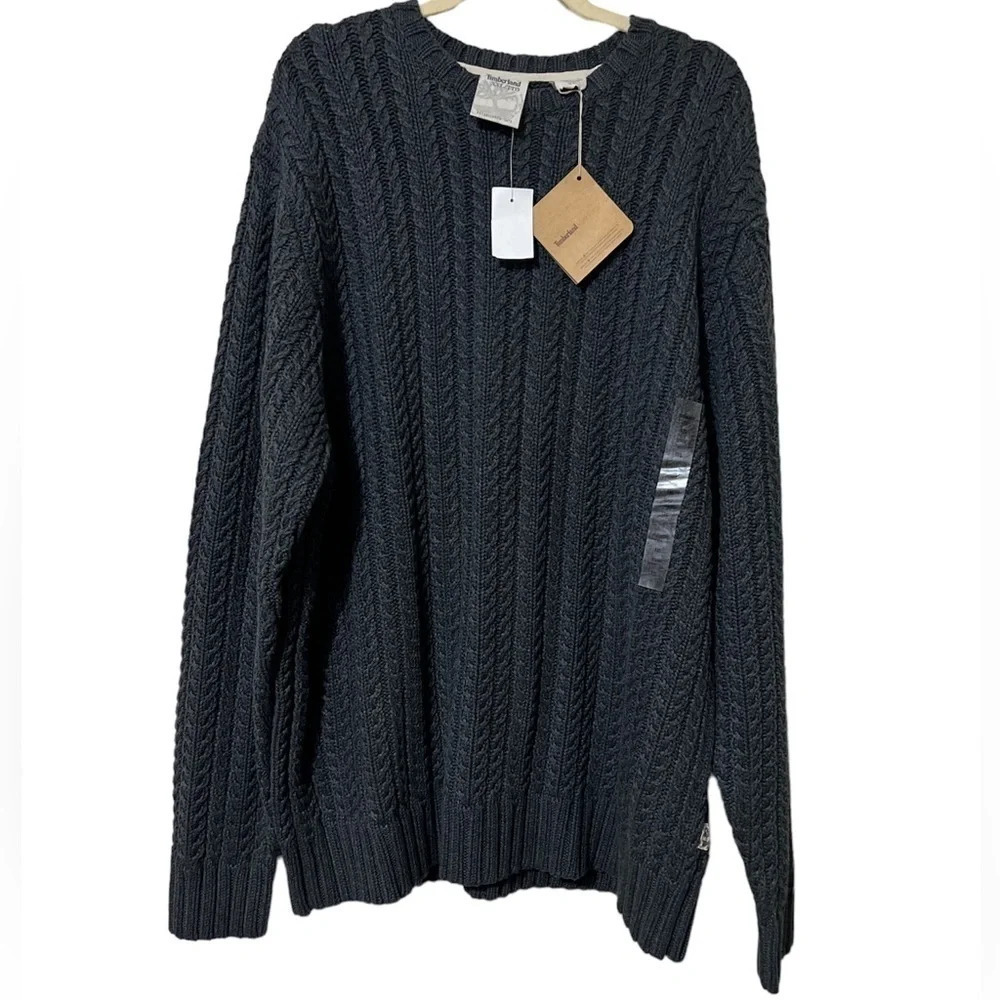 Timberland New Gray‎ Cable Knit Crewneck Standard Fit Sweater Size XXL